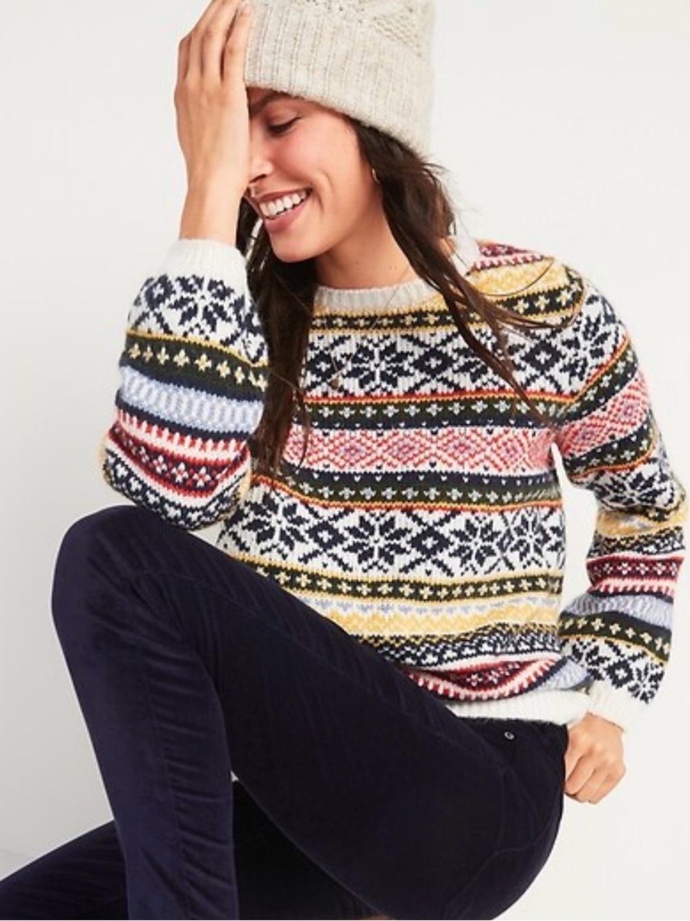 Old Navy Multicolor Fair Isle Crewneck Sweater - Women